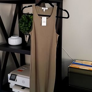 GOOD AMERICAN FITTED MIDI DRESS SIZE 1 OLIVE GREEN